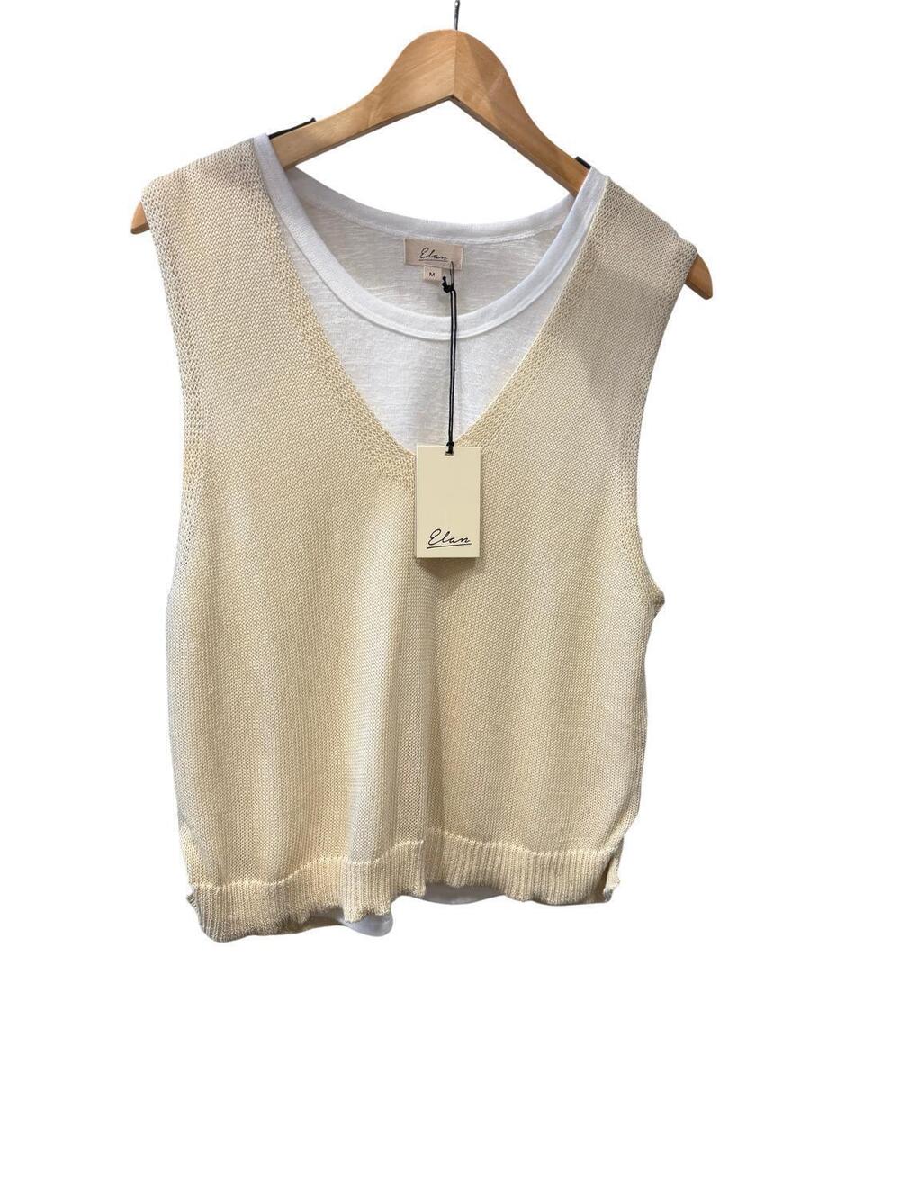 NEW ELAN women's sly layered tee sweater top in nat.